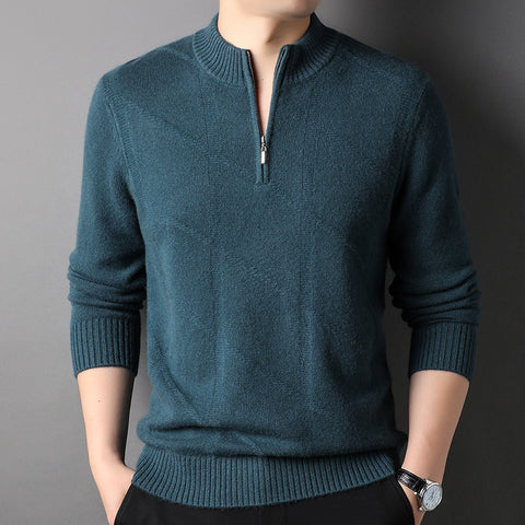 Men's 100% Pure Cashmere Sweater  Half Zip Long Sleeve Stand Collar Pullover Casual Sweater for Men