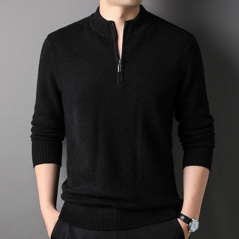 Men's 100% Pure Cashmere Sweater  Half Zip Long Sleeve Stand Collar Pullover Casual Sweater for Men