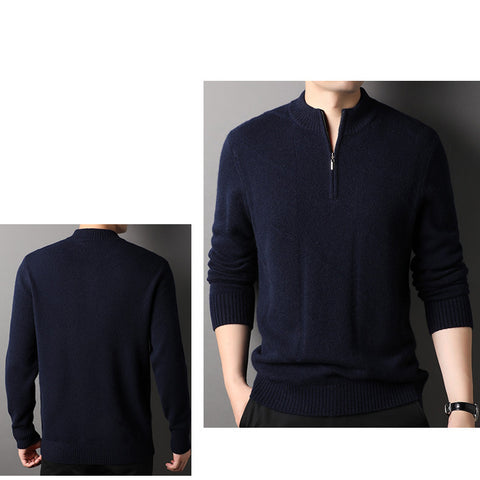 Men's 100% Pure Cashmere Sweater  Half Zip Long Sleeve Stand Collar Pullover Casual Sweater for Men