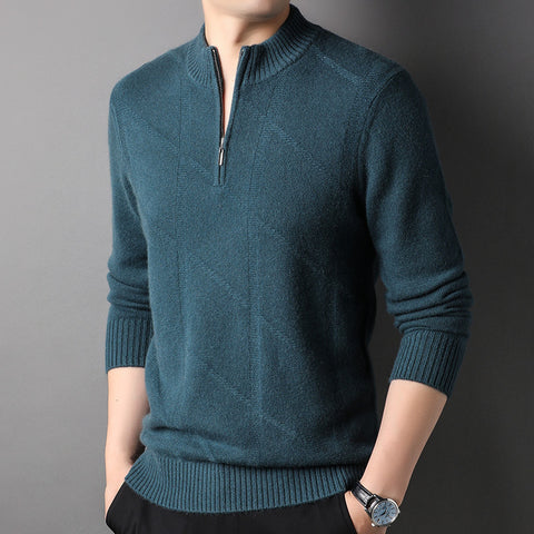 Men's 100% Pure Cashmere Sweater  Half Zip Long Sleeve Stand Collar Pullover Casual Sweater for Men