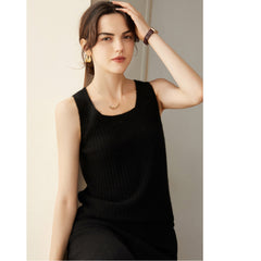 Pure Cashmere Ribbed Tank Top Square Neck Sleeveless Camisole