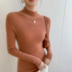 100% Cashmere Mock Neck Slim Fit Ribbed Knit Soft Pullover Top Sweater