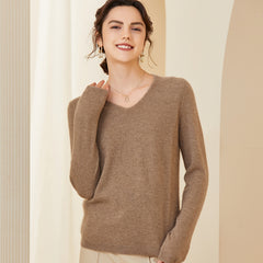 V Neck Classic Soft Lightweight Loose Pullover Cashmere Sweater