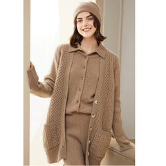 Women’s 100% Cashmere Soft Button-Up Knit Shirt Cardigan