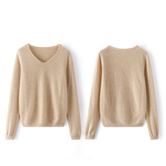 V Neck Classic Soft Lightweight Loose Pullover Cashmere Sweater
