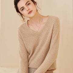 V Neck Classic Soft Lightweight Loose Pullover Cashmere Sweater