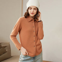 Women’s 100% Cashmere Soft Button-Up Knit Shirt Cardigan