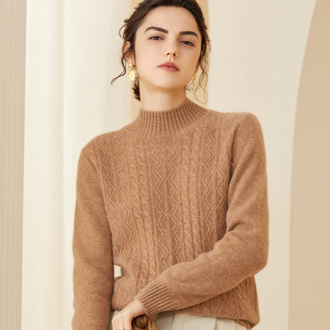 Cashmere Sweater for Women Warm Mock neck Long Sleeve Cashmere Sweater