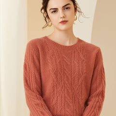 Women's Cashmere Textured Knit Soft Crewneck Pullover Sweater