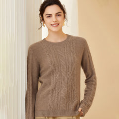 Women's Cashmere Textured Knit Soft Crewneck Pullover Sweater