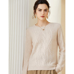 Women's Cashmere Textured Knit Soft Crewneck Pullover Sweater