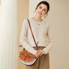 Women's Cashmere Textured Knit Soft Crewneck Pullover Sweater