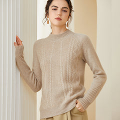 Women's Mock Neck Classic Cable Knit Pullover Cashmere Sweater