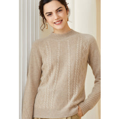 Women's Mock Neck Classic Cable Knit Pullover Cashmere Sweater