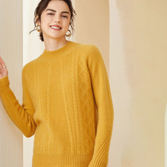 Women's Mock Neck Classic Cable Knit Pullover Cashmere Sweater