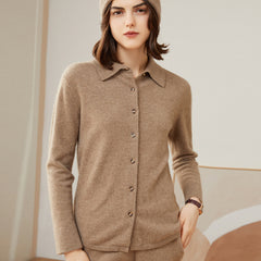 Women’s 100% Cashmere Soft Button-Up Knit Shirt Cardigan