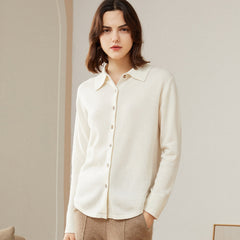 Women’s 100% Cashmere Soft Button-Up Knit Shirt Cardigan
