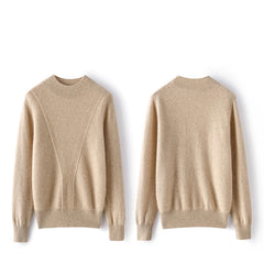 Slim Textured Knit Pullover Soft Warm Mock Neck Cashmere Sweater