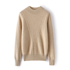 Slim Textured Knit Pullover Soft Warm Mock Neck Cashmere Sweater