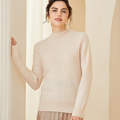 Slim Textured Knit Pullover Soft Warm Mock Neck Cashmere Sweater