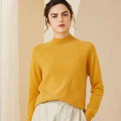 Slim Textured Knit Pullover Soft Warm Mock Neck Cashmere Sweater