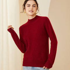 Slim Textured Knit Pullover Soft Warm Mock Neck Cashmere Sweater
