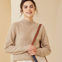 Mock Neck Pullover Textured Cable Knit Warm Cashmere Sweater
