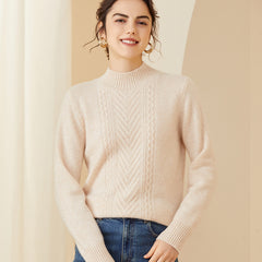 Mock Neck Pullover Textured Cable Knit Warm Cashmere Sweater