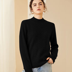 Mock Neck Pullover Textured Cable Knit Warm Cashmere Sweater