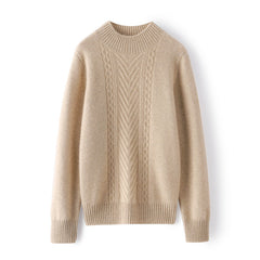 Mock Neck Pullover Textured Cable Knit Warm Cashmere Sweater