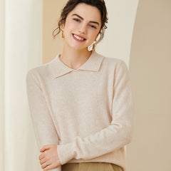 Women's Soft Knit Pullover Polo Collar Cashmere Sweater