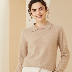 Women's Soft Knit Pullover Polo Collar Cashmere Sweater