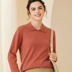 Women's Soft Knit Pullover Polo Collar Cashmere Sweater