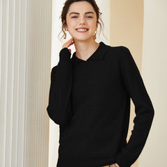 Women's Soft Knit Pullover Polo Collar Cashmere Sweater