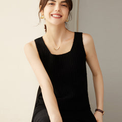 Pure Cashmere Ribbed Tank Top Square Neck Sleeveless Camisole