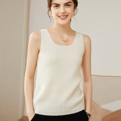 Pure Cashmere Ribbed Tank Top Square Neck Sleeveless Camisole