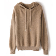 Soft Pullover Cashmere Sweater Ribbed Knit Hoodie