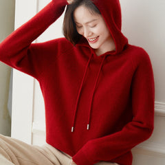 Soft Pullover Cashmere Sweater Ribbed Knit Hoodie