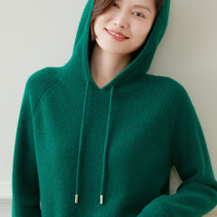 Soft Pullover Cashmere Sweater Ribbed Knit Hoodie