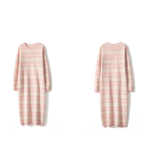 Women's Stripe Cashmere Dresses Long Cashmere Sweather Dresses