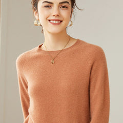 100% Cashmere Women's Crew Neck Pullover Slim-Fit Basic Sweater