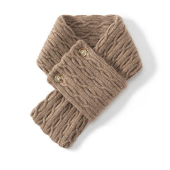 100% Cable Knit Cashmere Button Neck Warmer Versatile Cross Scarf