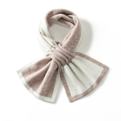 100% Cashmere Two-Tone Contrast Trim Bowknot Neck Warmer Scarf