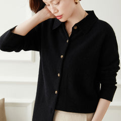 Polo Collar Button Lapel Knitted Cashmere Sweater Cardigan