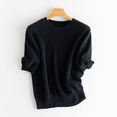 100% Cashmere Half Sleeve Crewneck Pullover Thin Sweater