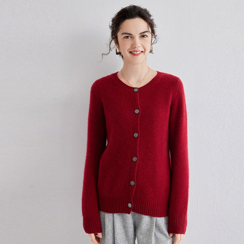 Women's  Button-Up Cashmere Cardigans Sweaters Knitted Coats Ribbed Trim