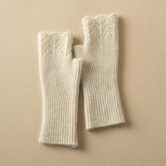 100% Pure Cashmere Knit Fingerless Mittens Gloves