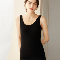 Soft V-Neck 100% Cashmere Ribbed Knit Tank Top Sweater Vest