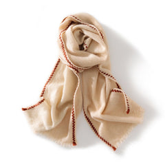 Soft Warm Winter Wrap with Contrast Trim 100% Cashmere Scarf