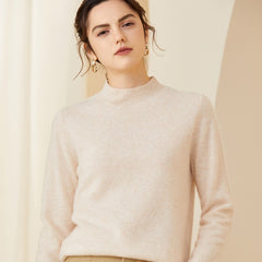 Soft Knit Pullover Wool Blend Mock Neck Cashmere Sweater